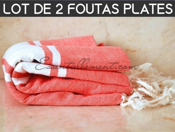 Lot 2x Fouta plate Rouge Corail