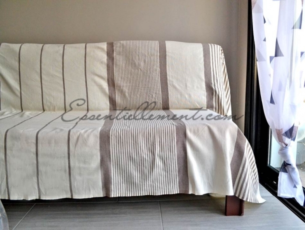 Fouta XXL plate Ivoire rayée Gris Taupe
