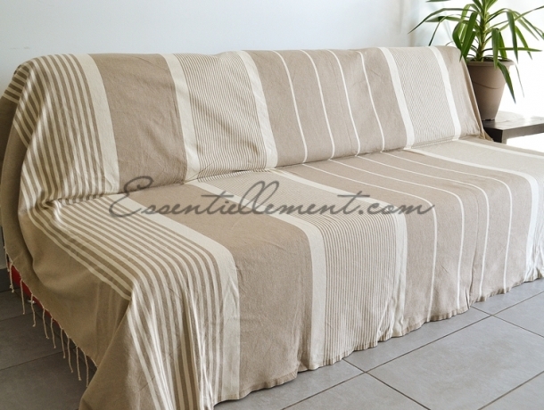 Fouta XXL plate Taupe rayée Ivoire
